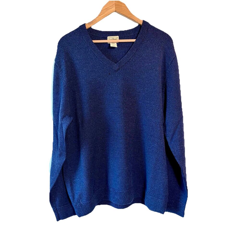 LL Bean Men’s Navy‎ V Neck Knit Sweater XL Merino Wool Classic Preppy Career VTG